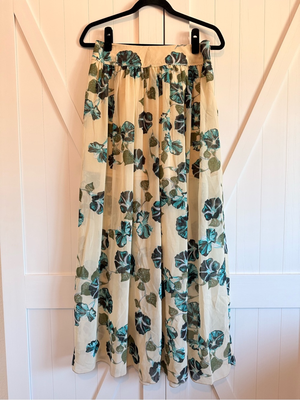 Alberta Ferretti Cream Maxi Skirt with Teal & Olive Floral Print